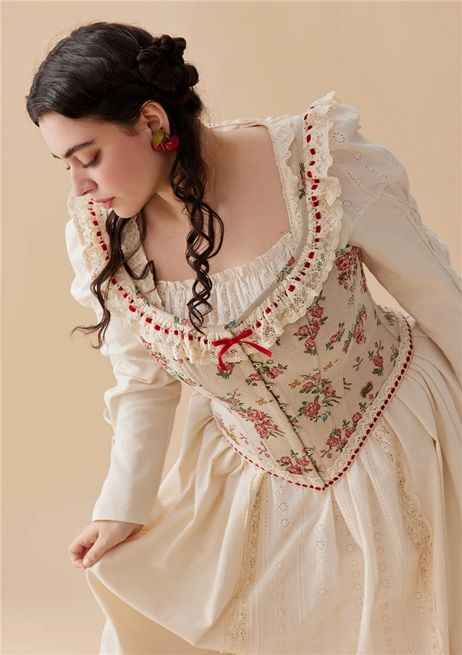 2024 Winter Elegant Fat Women 100% Cotton Ruffle Long Sleeve Lace Plus Size Dress