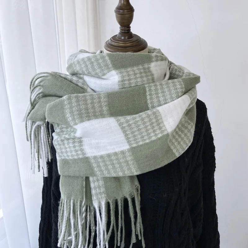 Winter Plaid Blanket Scarf Tartan Oversized Scarf Shawl Wraps Checkered Scarf with Fringes Blanket Shawl For Women Men 70 by 180