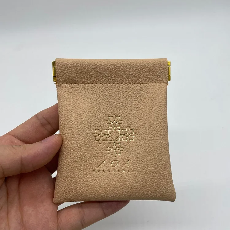 Custom Gold Stamp Logo Waterproof PU Leather Women Travel Cosmetic Coin Jewelry Bag Dust Leather Pouch With Closed Magnet