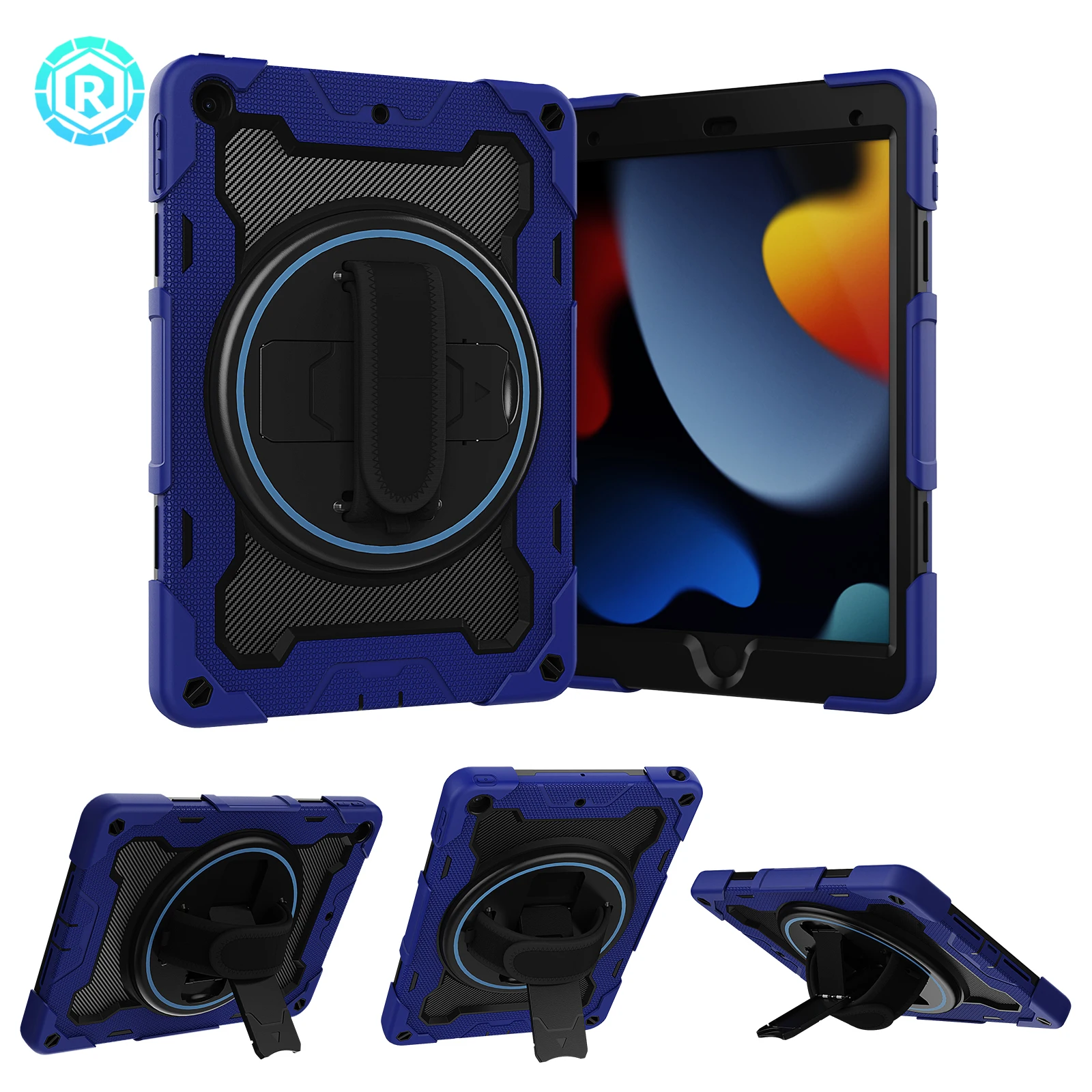 ROISKIN 2 IN 1 Design 360 Rotation kickstand with handle Elastic recovery Military level anti-fall tablet case for Ipad 10.2