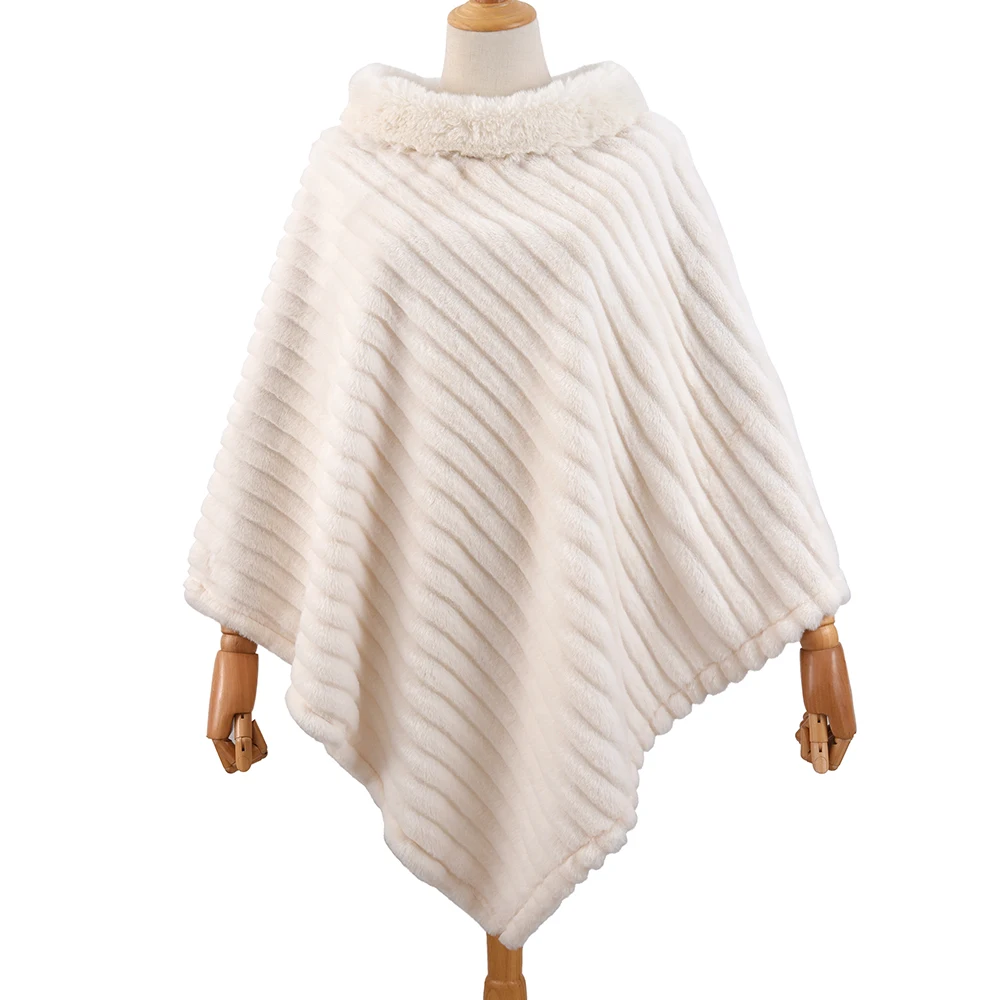 
New style scarf European and American ladies faux rabbit fur cloak with fur collar winter warmth striped shawl women 