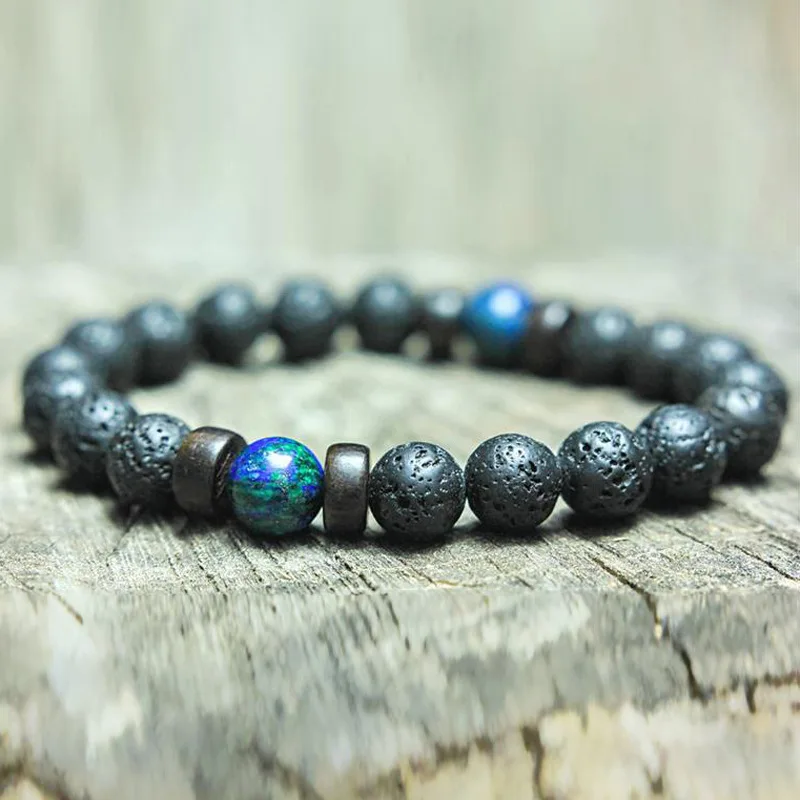European Best Selling Energy Healing Natural Stone Bracelet Natural Lava Volcanic Stone Beads Bracelet for Men Unisex