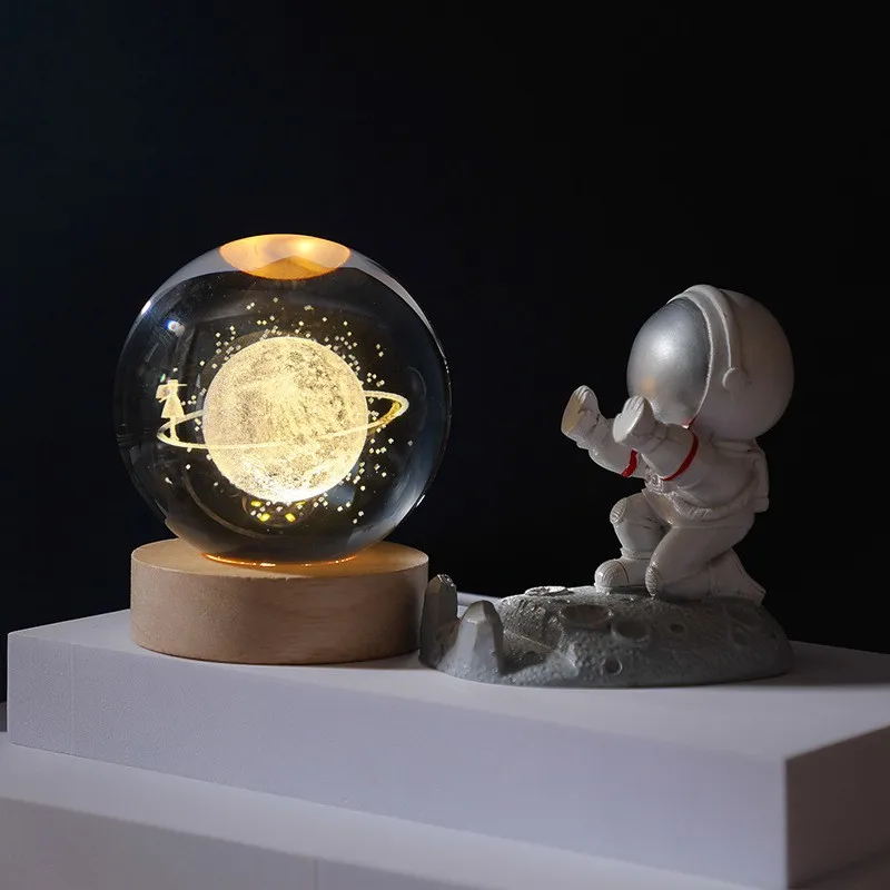 Светящаяся светодиодная ночь Планетарная 3D гравировка хрустальный шар домашний Декор Рождественский подарок светодиодный пользовательский 60 мм лазерный свет