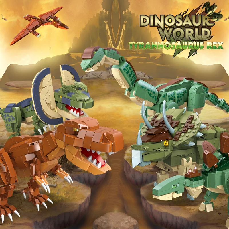 educational dino world dinosaur model building block set children gift set diy plastic dinosaur toy