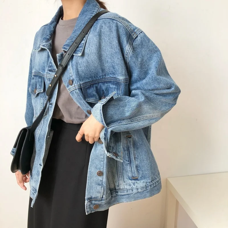 Spring Blue Denim Jacket Outfit Korean Retro Student Jeans Jacket For Women