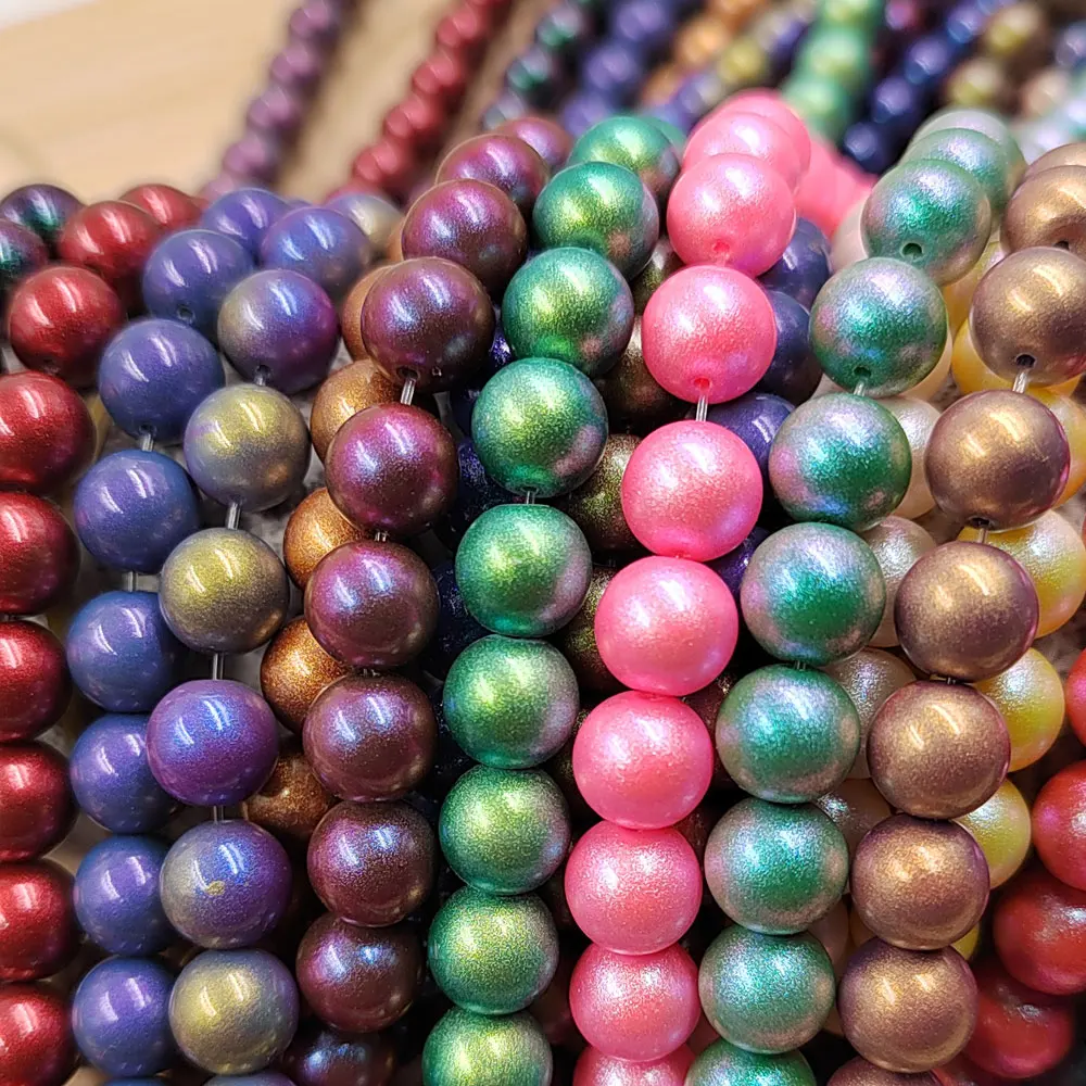Wholesale High Quality 8mm  Fancy Color Round Glass Pearl Beads With Holes Accessories Loose Pearls For Jewelry Bracelet