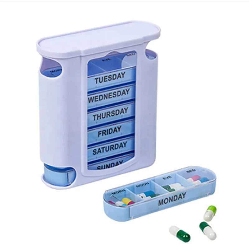 Customized Portable 28 Grids Container Organizer Medicine Weekly Storage Pill 7 Day Tablet Sorter Box Case travel