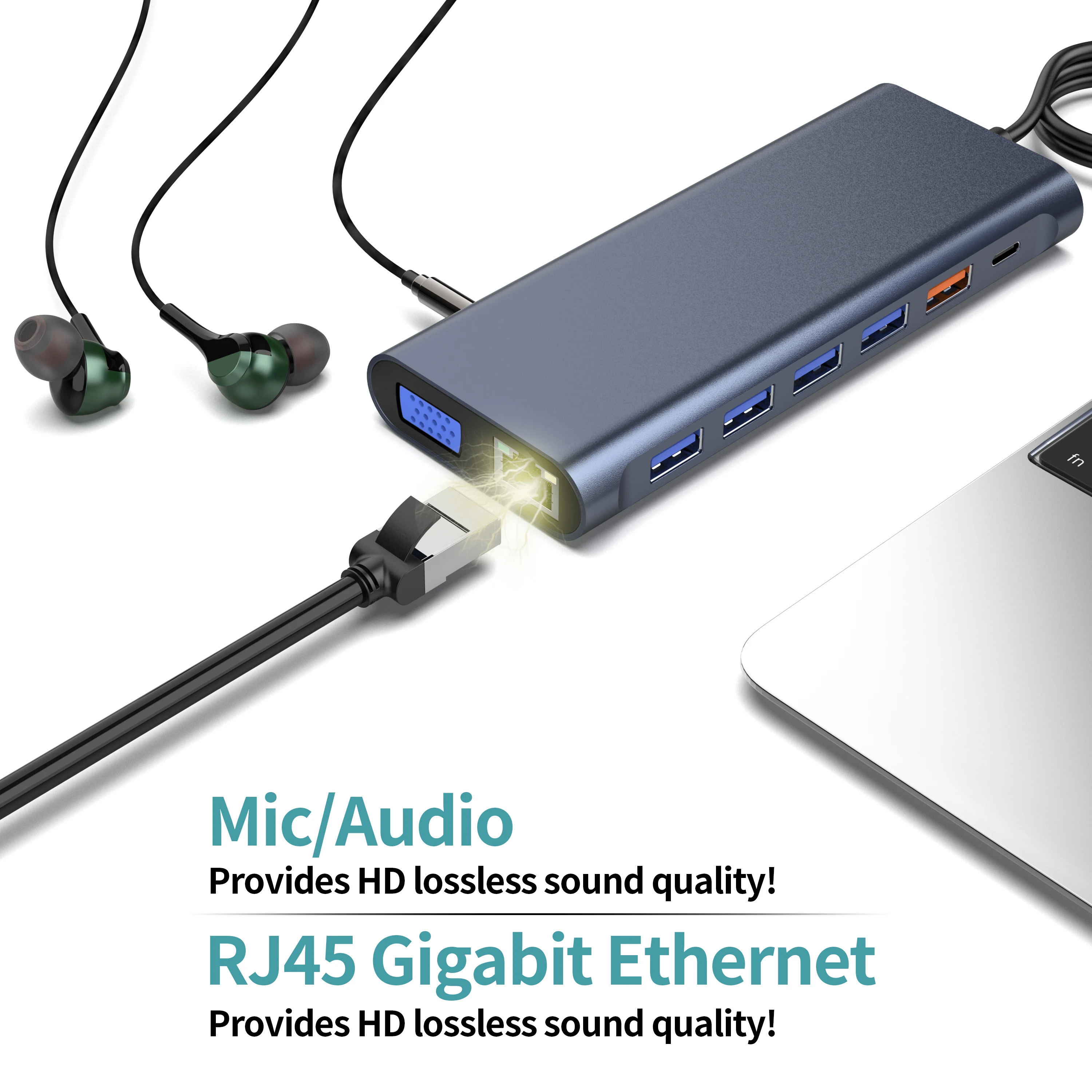 14 1 Multi-Function USB 3.1 Docking Station HDMI 4K 30HZ VGA RJ45 3.5mm Audio SD Card Reader PD Charging USB C Hubs Ethernet