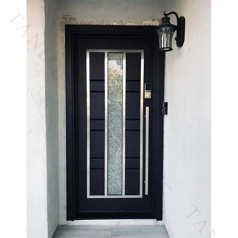 Wrought iron modern panel door front doors modern simple entrance for houses metal doors