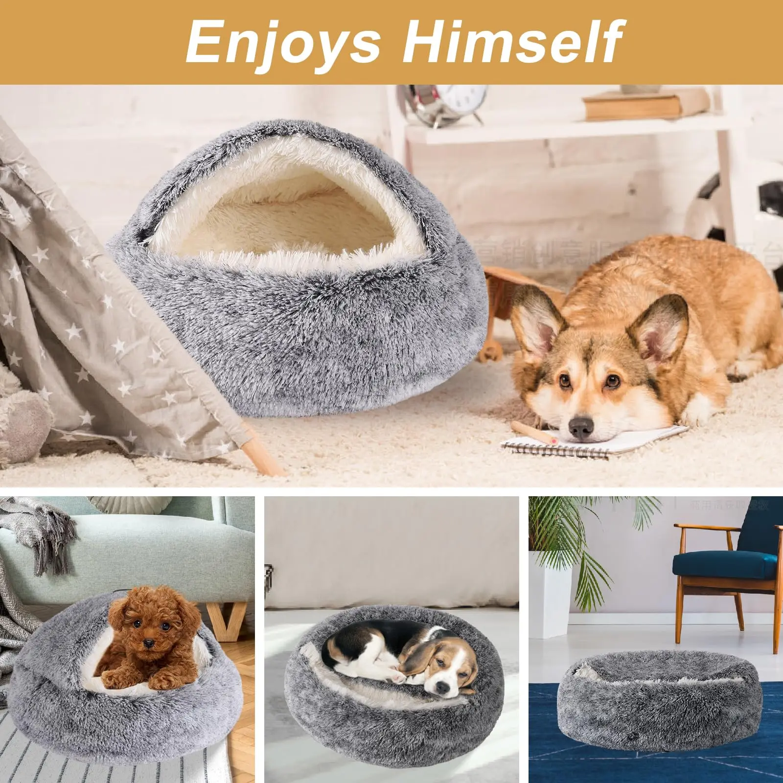 3 Colors Semi-enclosed cat nest pet blanket wholesale warm pet dog plush kennel custom dog bed in winter