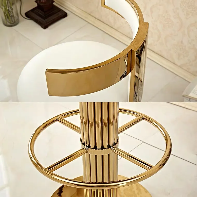 Home furniture modern T shape back stainless steel gold leather stool bar vintage barstool chairs high stool bar chair