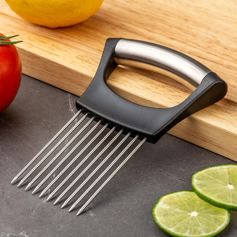 Best Seller Kitchen Gadgets Stainless Steel Kitchen Slicer Grip Handle Onion Cutter Onion Holder for Slicing