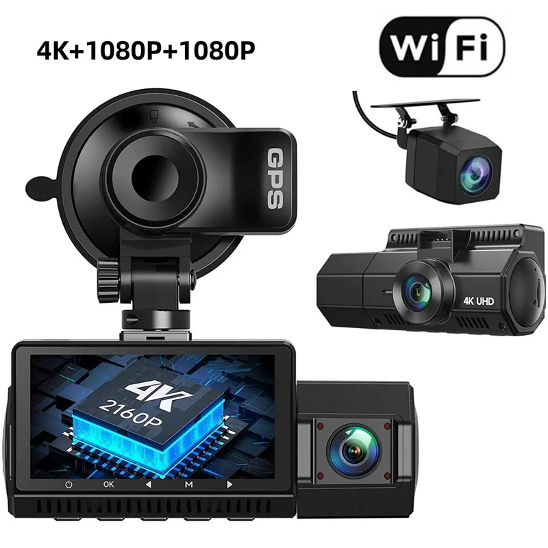4K Dash Cam Recorder GPS Without wifi  Dual Camera Dash Cam front and inside  channels DVR Vehicle Blackbox DVR full hd 1080p