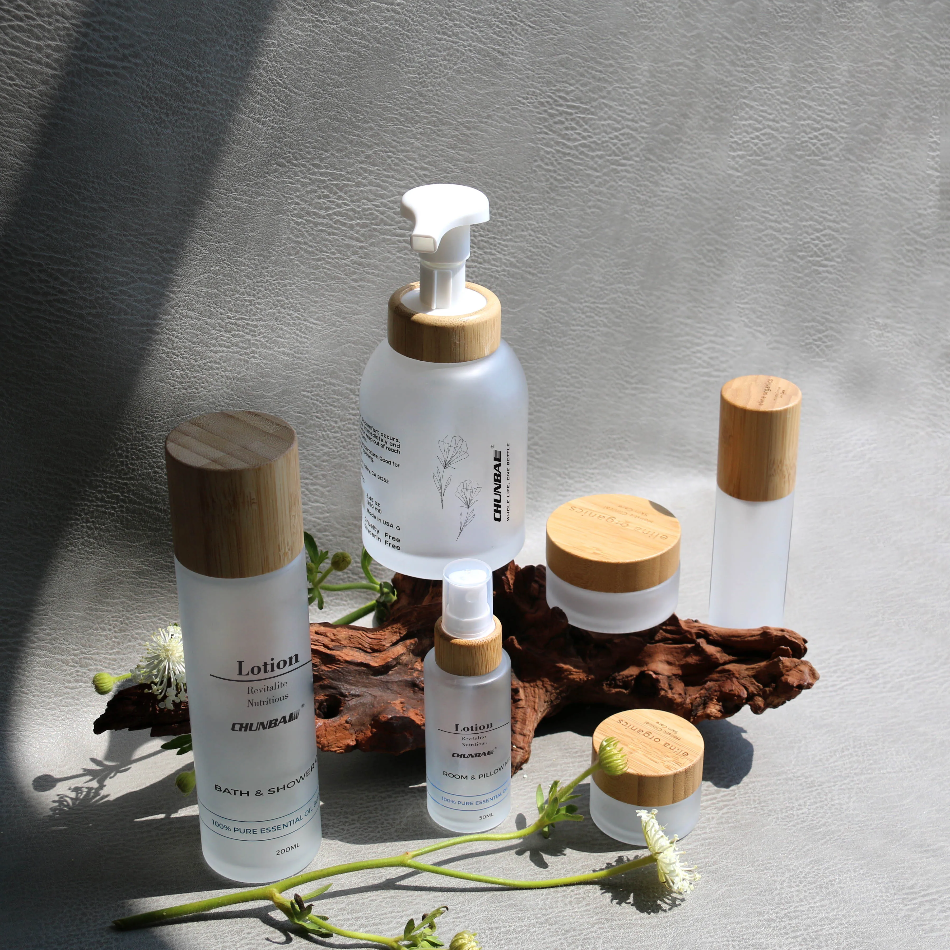 Packaging container empty custom 30g 50g 100g 150g 8oz Green Bamboo Body Butter face cream frosted cosmetic Glass Jars With Lid