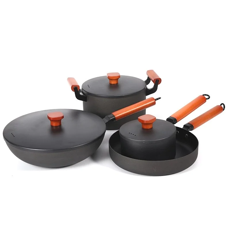
Cast Iron non stick cookware sets kitchenware with soup pot milk pot frying pan and wok pan 