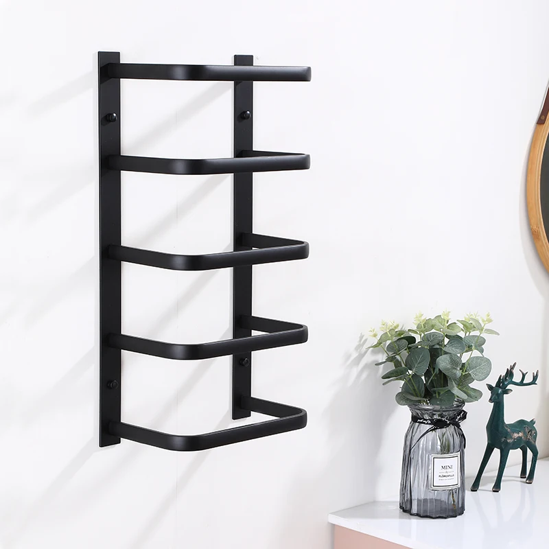 SUNWEX wall mount matt black bathroom towel rack 5-layer towel shelf bathroom towel holder