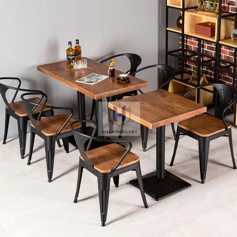 Classical Commercial Furniture Wood Top with Metal Legs Square Kitchen Dining Wooden Restaurant Table_1