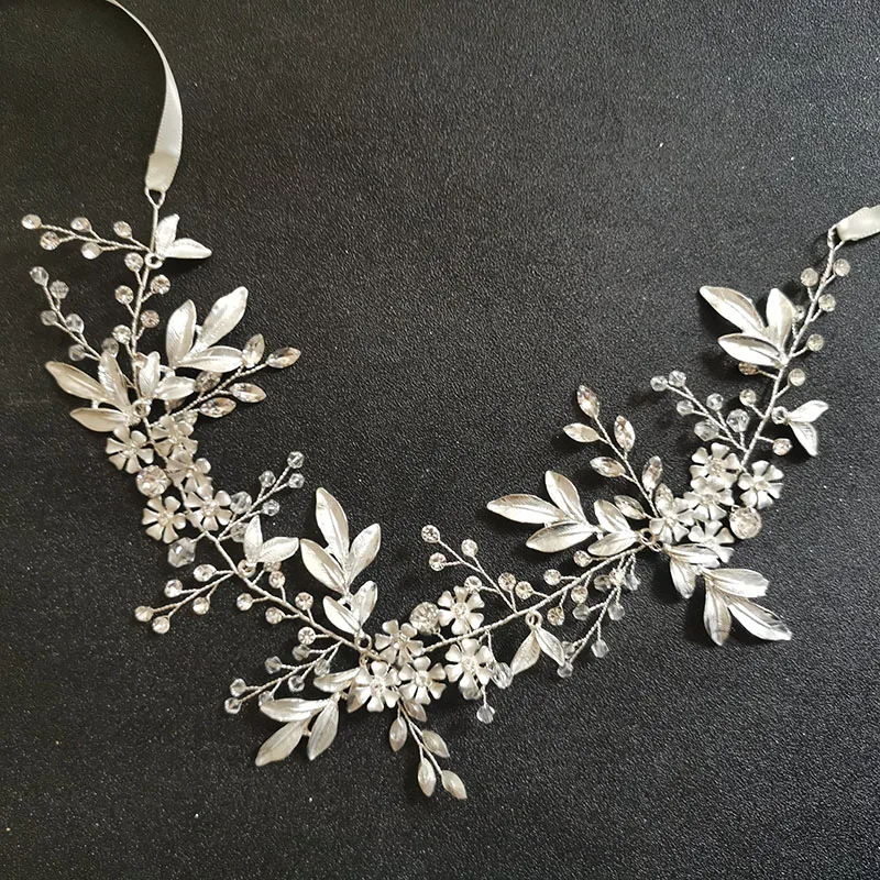 SLBRIDAL Alloy Flower Leaf Crystals Rhinestones Bridal Hairbands Wedding Headband Hair accessories Bridesmaids Hair Vine Jewelry