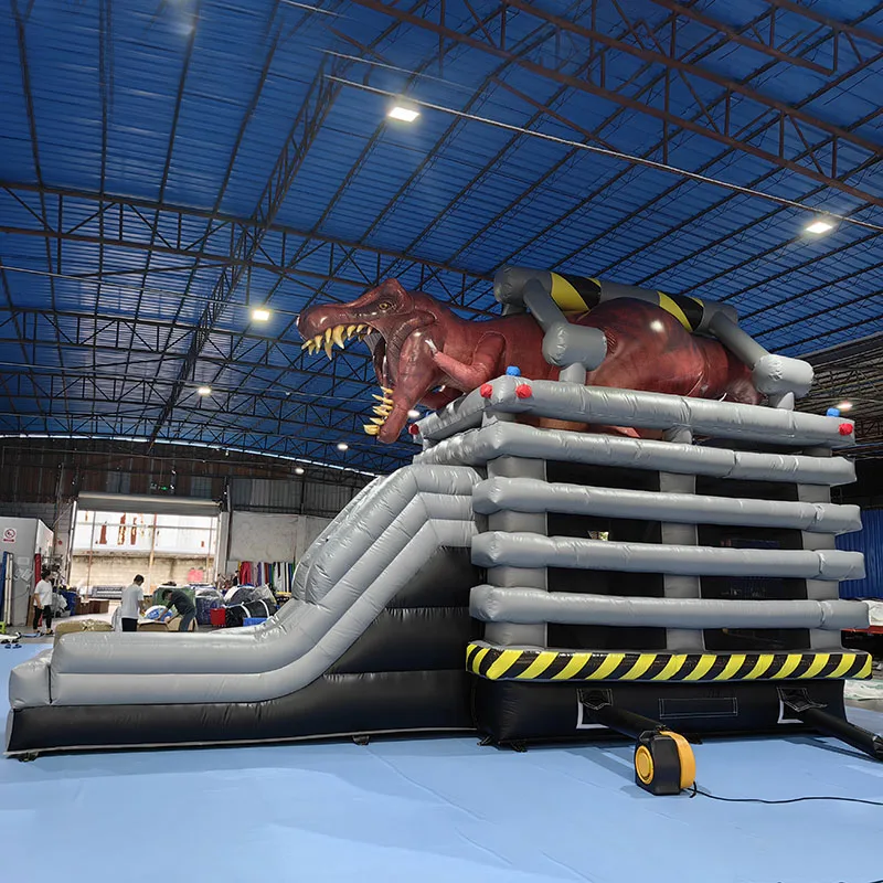 Commercial Inflatable Bounce House with Long Slide & Dinosaur PVC Tarpaulin Unisex Outdoors Inflatable Castle