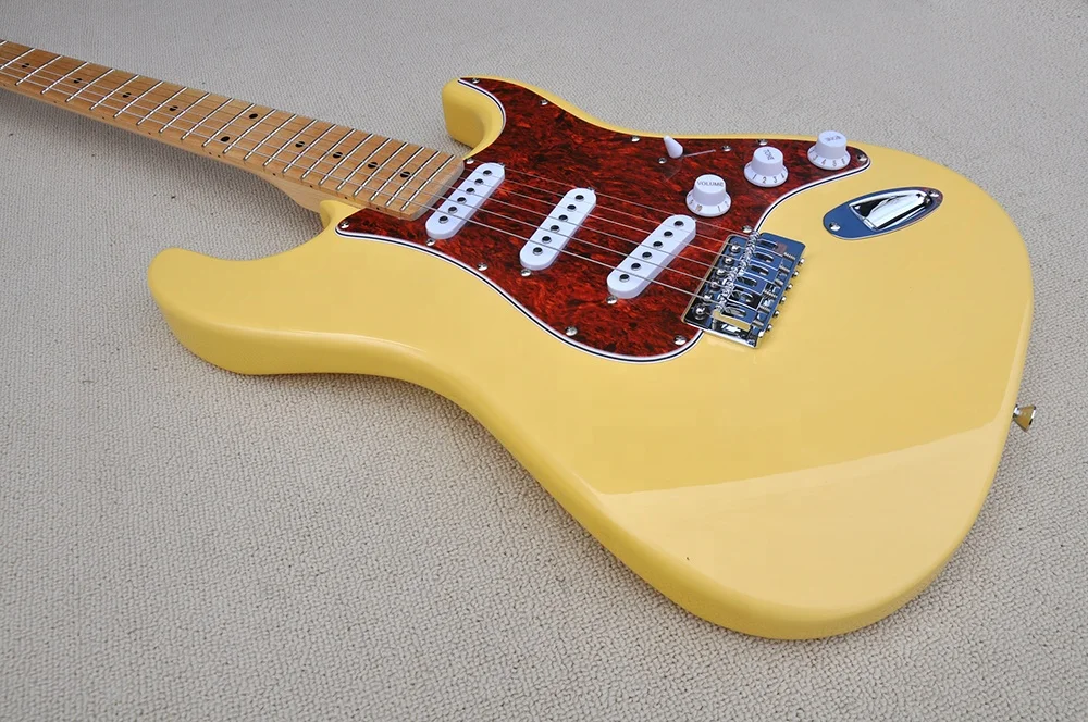 Flyoung Hot Selling Stringed Instruments Cheap Chinese Guitar Yellow Electric Guitar
