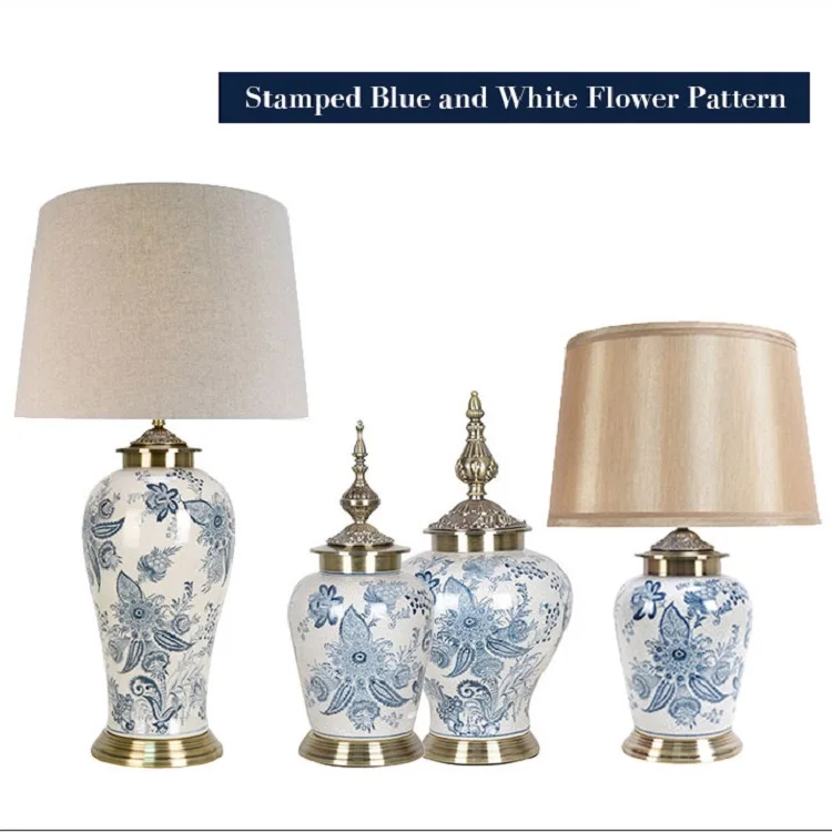 Chinese style blue flower figure table lamp luxury modern antique classic ceramics table lamp for living room