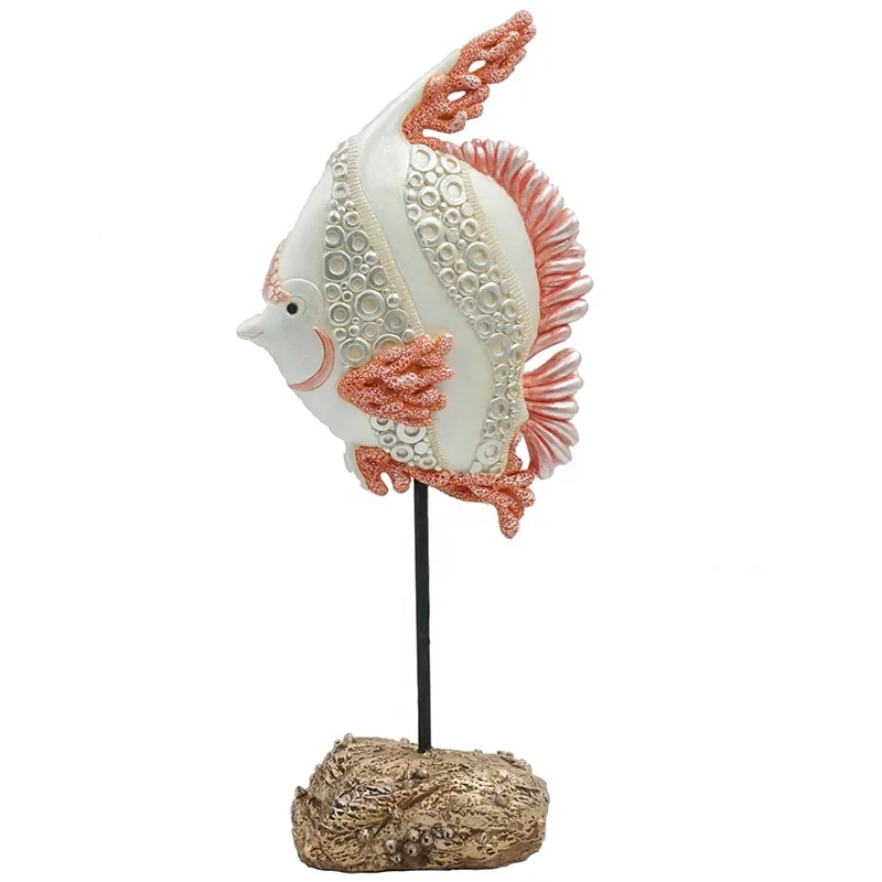Настольный шедевр из полирезины, скульптура в виде рыбы розового и оранжевого цвета на подставке, украшение для дома, статуя в виде рыбы из полимерной смолы
