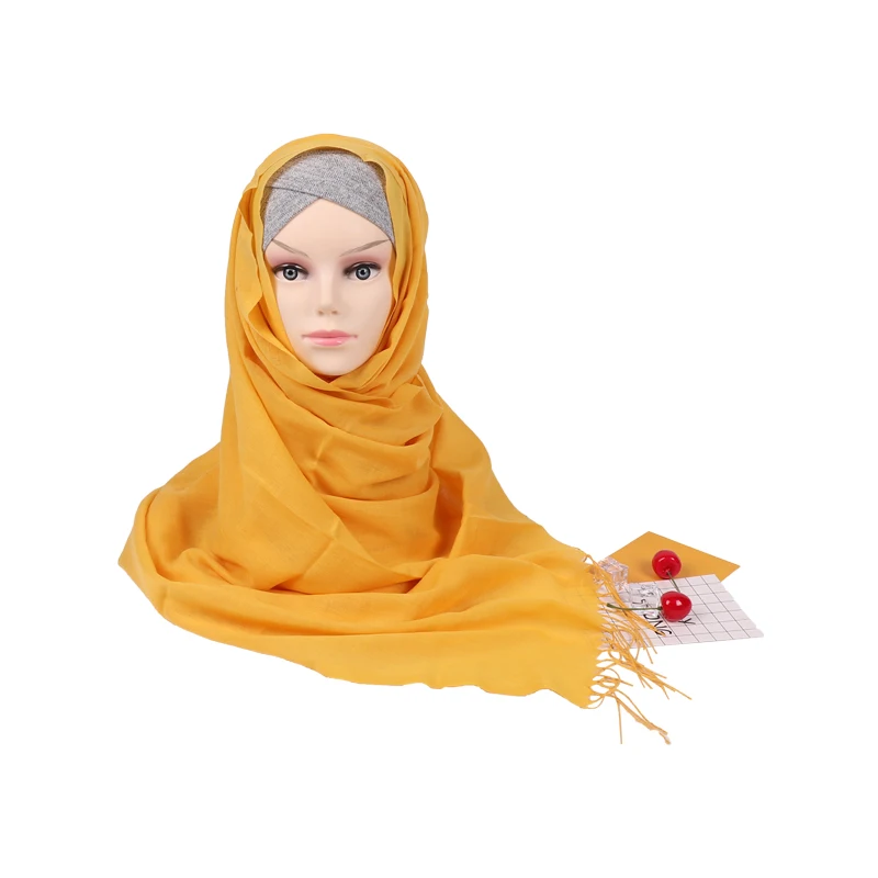 Wholesale Hijab Fashion Soft Ladies Scarves Pashmina Shawls chiffon polyest Spring Solid  Color Plain Tassel Scarf Women