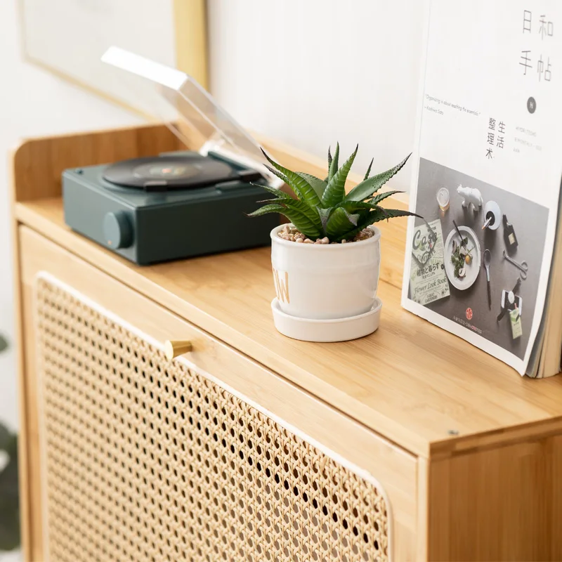 Entryway Furniture 3 Flip Drawer Shoe Cabinet Natural Rattan Shoe Cabinet bamboo Shoe Rack Storage Cabinet
