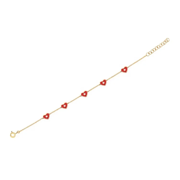 LOZRUNVE Cute 925 Sterling Silver Diamond Enamel Heart Bracelet for Girls Women