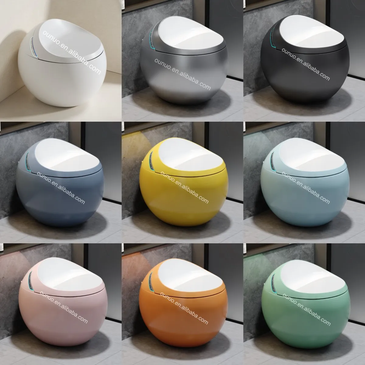New arrival colourful modern design egg shape automatic one piece toilet bowl floor mounted bathroom intelligent smart toilet