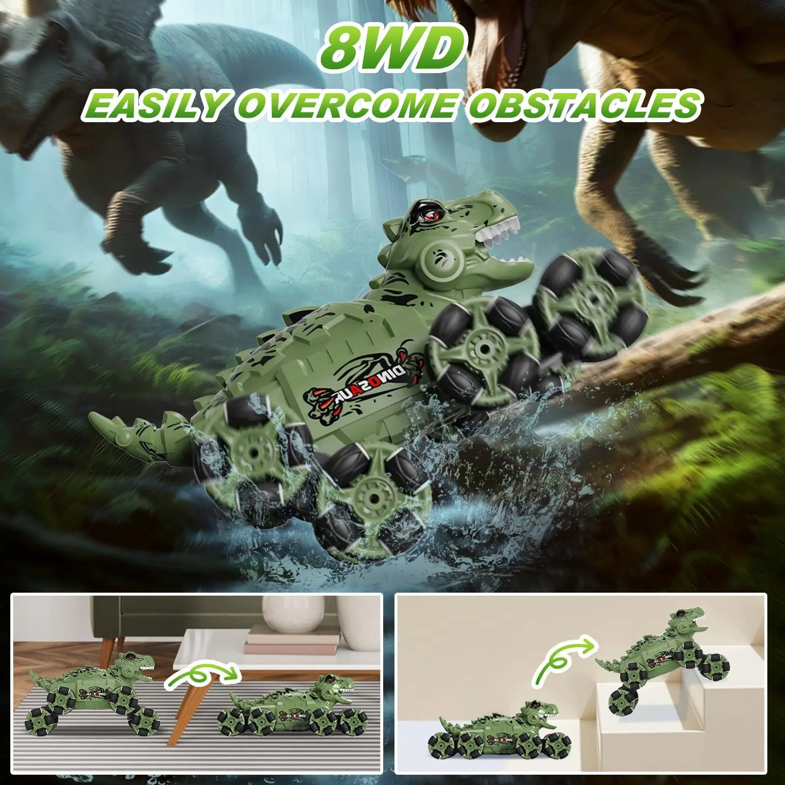 Eight-wheel variant Dinosaur stunt car spray deformation remote control four-wheel drive climbing gesture sensing remote control