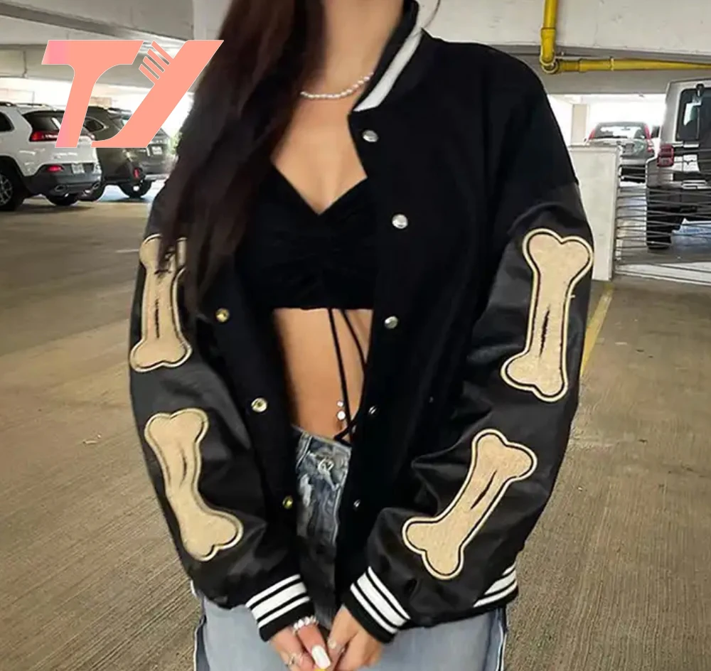 TUOYI Manufacturer Embroidery leather Print StreetWear Baseball Custom Logo Coat for Women Cropped Bomber varsity Jacket