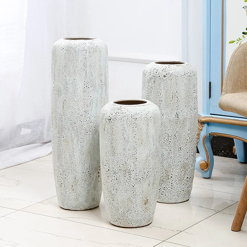 Wholesale Jingdezhen Ceramic Floor Large Vase Dry Flower White Bubble Glaze Modern Flower Decoration Hotel Living Room