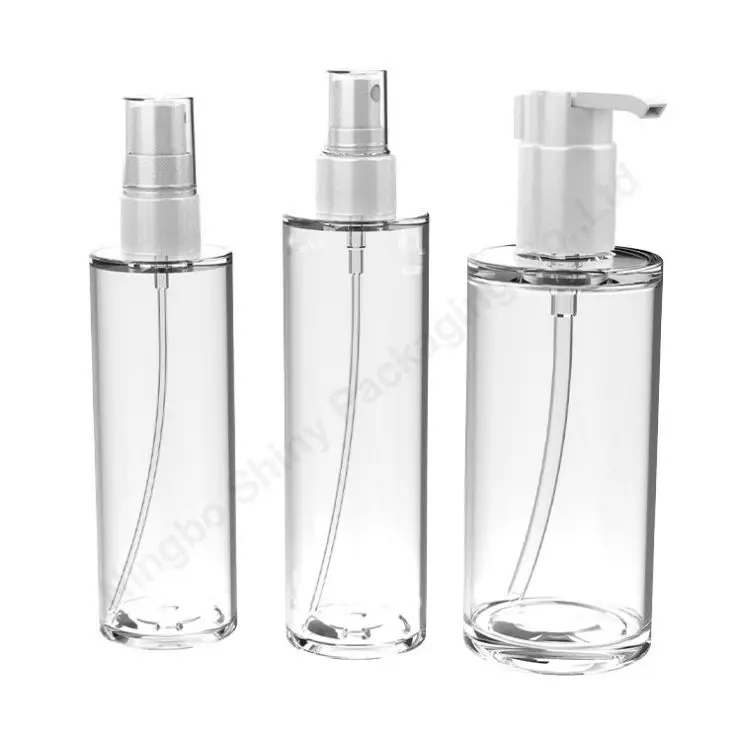 Flat Shoulder 100ml 120ml 200ml Cosmetic Heavyweight Bottle Clear PET Bottle With Lotion Pump Mist Spray Bottle
