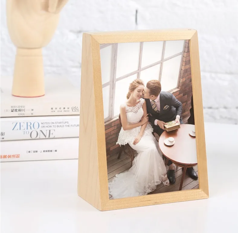 
Wooden Photo Frame Size Customized High End Back Plate Lock Teak Wooden Photo Frame ladder-shape 