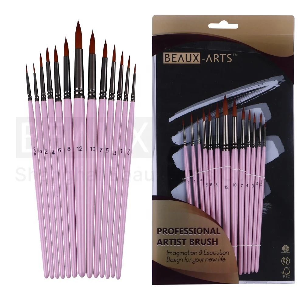 Round Shape Synthetic Sable Hair Art Brush Acrylic Watercolor Professional Artist Paint Brush Set