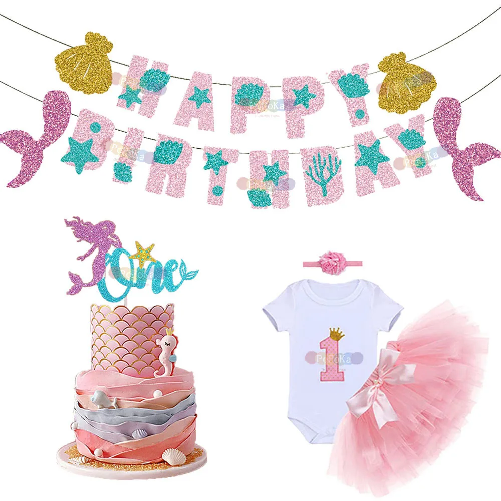 Детский праздничный бумажный баннер на день рождения, белоснежный обеденный стул, набор для вытягивания флага, украшение для тематической вечеринки «русалка»