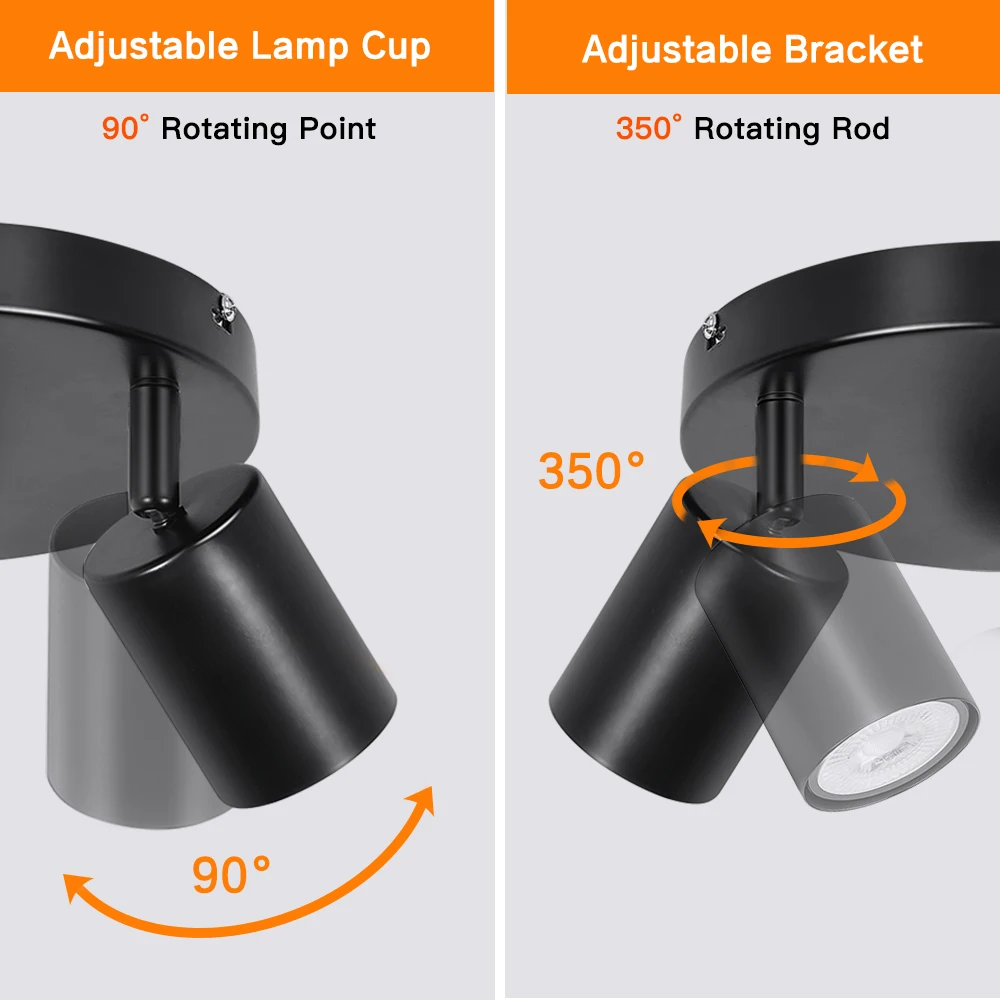 Rotatable 3 Way Black GU10 Spotlight Ceiling Lights Modern Kitchen Lights Ceiling Round Indoor Spot Light Fittings