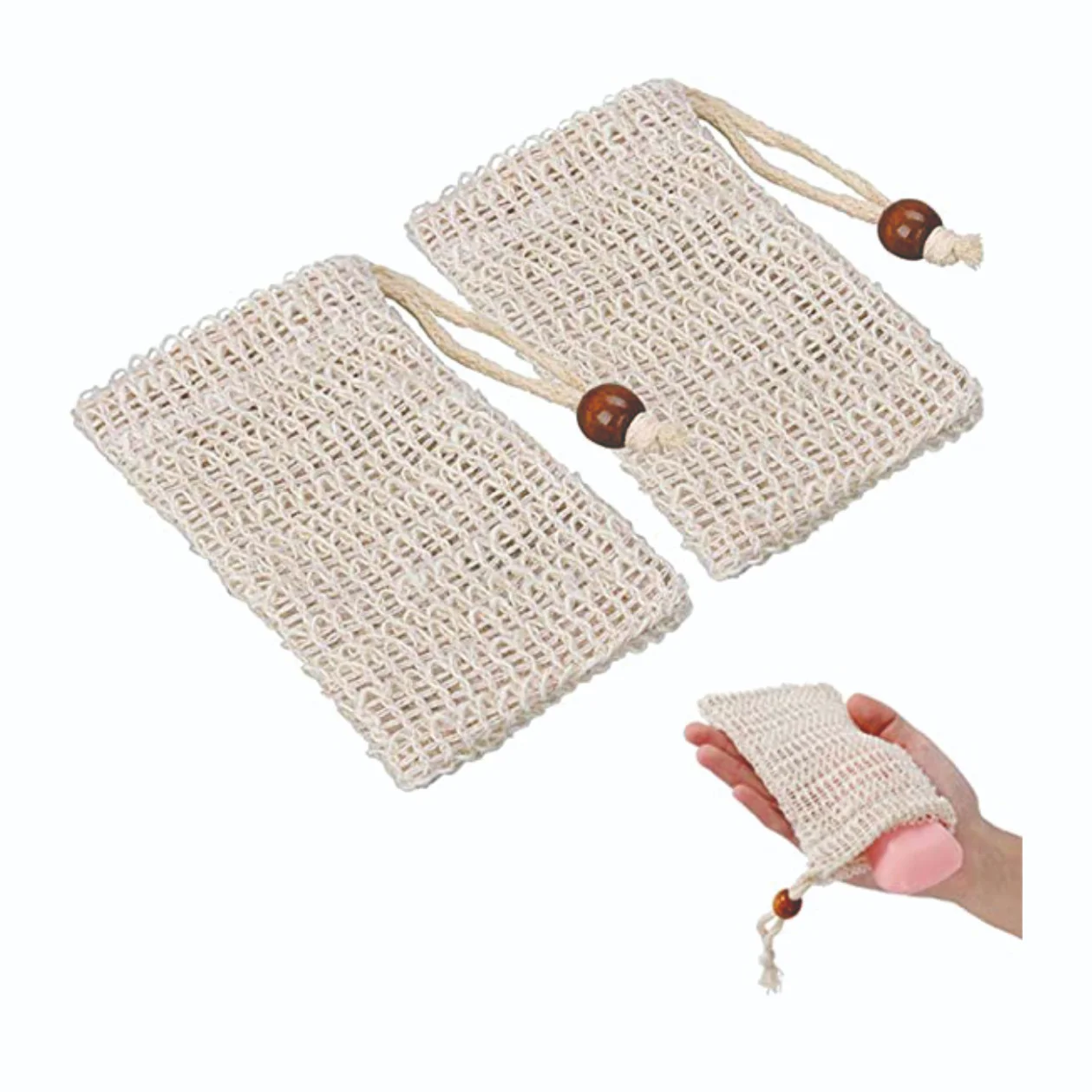 Soap Saver Bag Natural  Exfoliating Pouch for Foaming and Drying  Bars Shower  (13.5 x 9 cm, Beige)