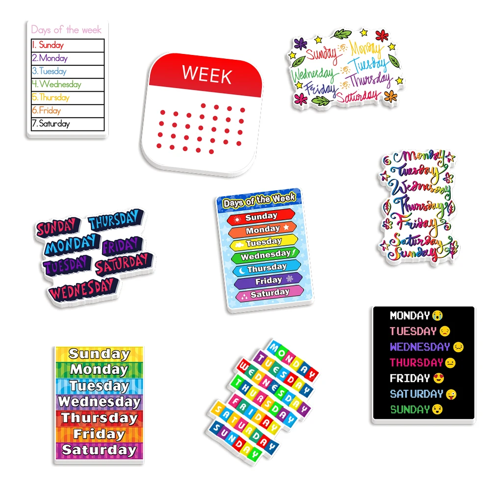 Days Of The Week Resin Planar Cards Acrylic Cabochon Craft For DIY Materials