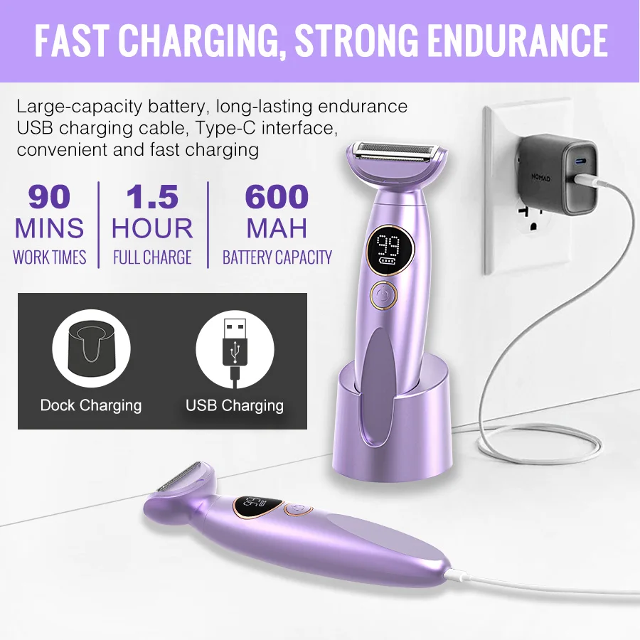 Trimmer Electric Razor Painless Lady Foil Shaver Wet Dry Cordless Waterproof Body Facial Hair Remover