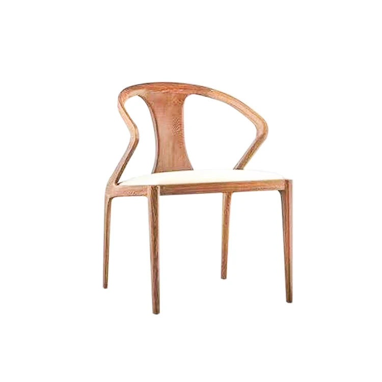 High Quality Mid-century Dark Walnut Genuine Leather Restaurant Wood Dining Chair