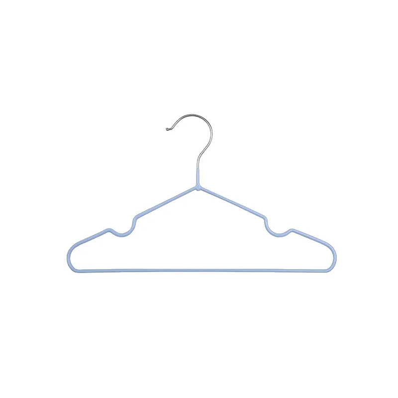 wholesale hotel kids coat boutique colored mental clothes hanger with plastic wrapping non slip wire hanger