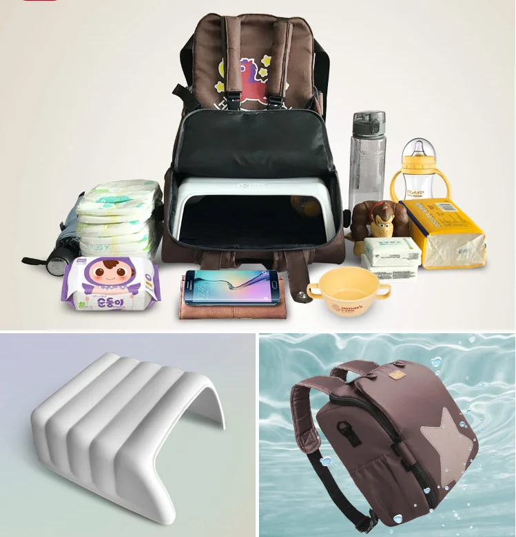 2 in 1Portable Gray Travel Infant and Toddler Diaper Bag with Booster Seat for Dining Table Planes