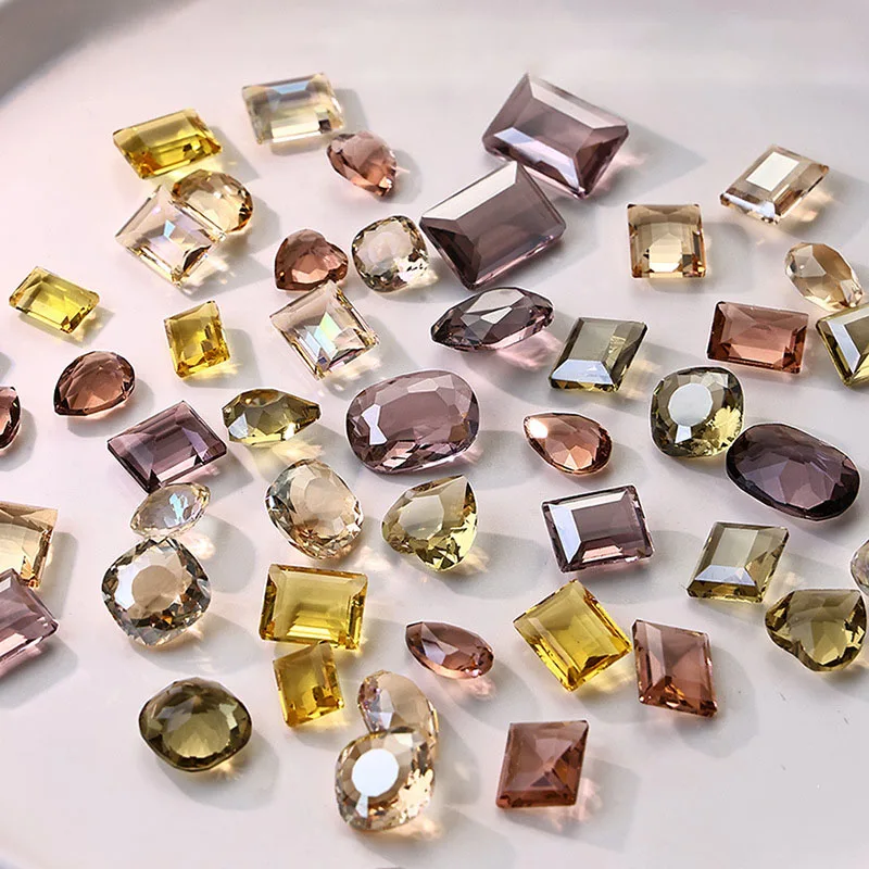 3D Pointed Back Nail Rhinestones Charms Shiny Gold Heart Square Nail Gemstones Crystals Diamonds Stones for Nail Designs Decor