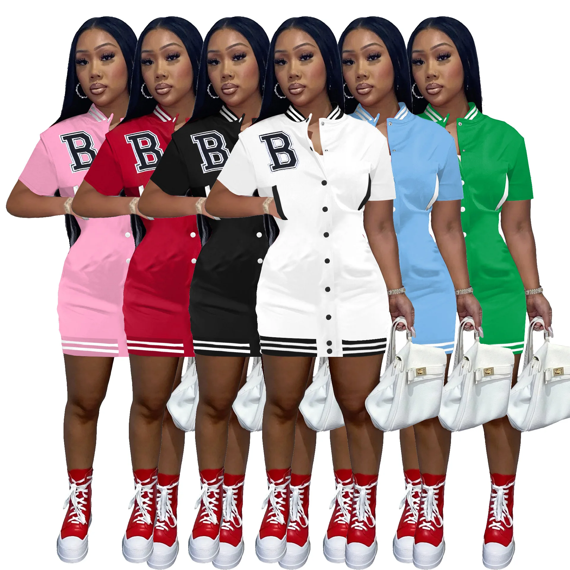 2022 Girl Mini Dress Sleeveless Bodycon Club Strap Design Woman Summer Knit Dresses Fitting Custom Baseball Jersey Dresses