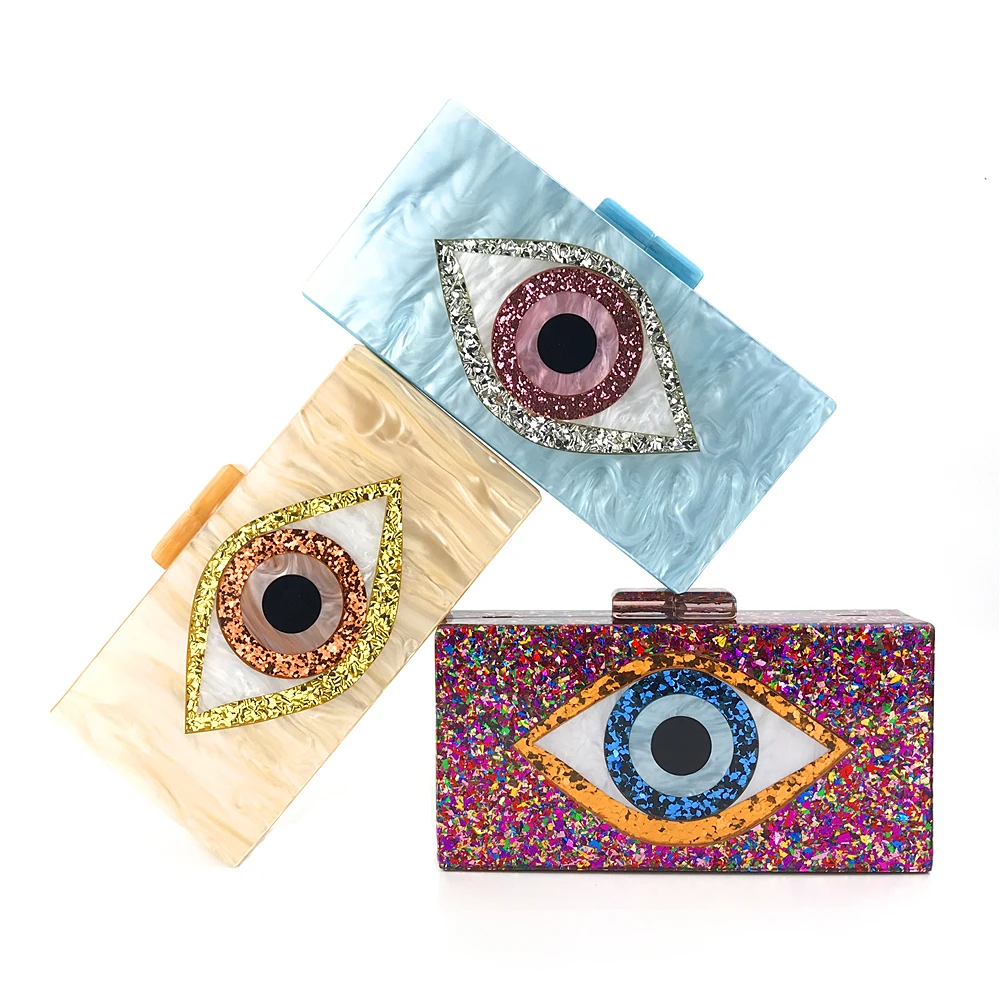 
OC4148 Wholesale custom evil eyes design acrylic clutch evening bags 
