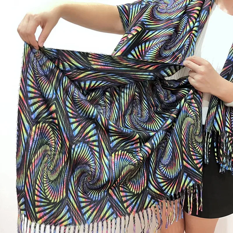 Soft custom logo plaid Neck Scarves stretch Winter printed psychedelic shiny pashmina shawl