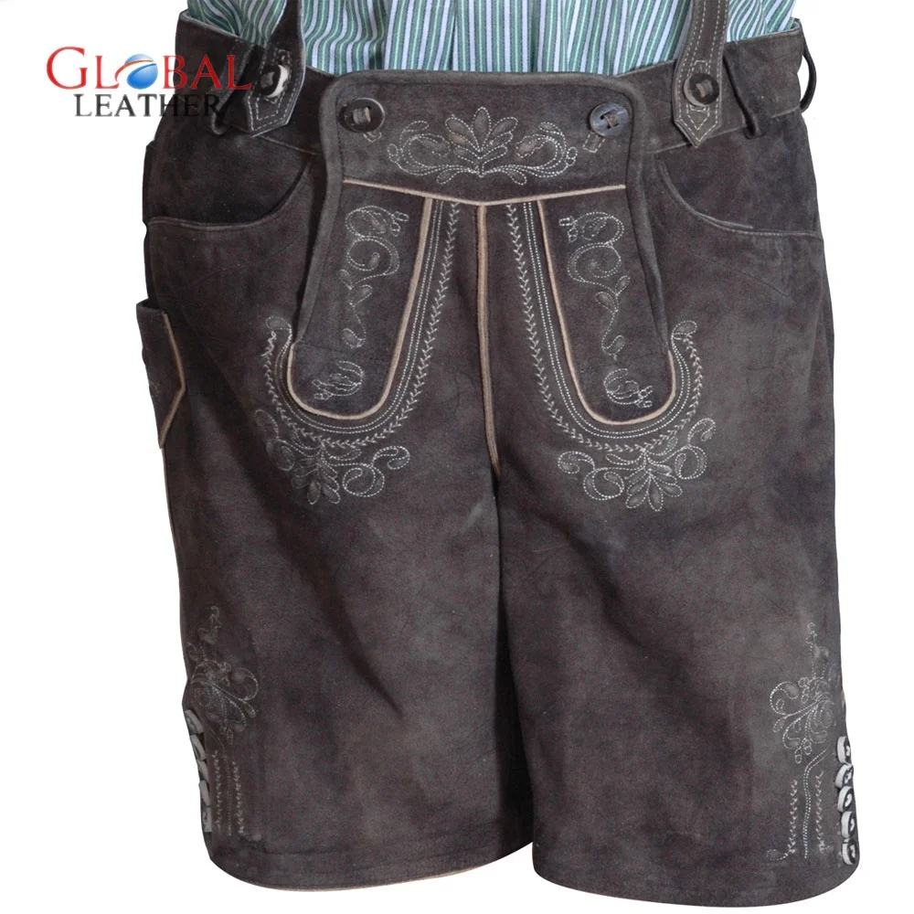 FESTIVAL BAVARIAN LEDERHOSEN SHORT PANT GOAT SKIN LEATHER MEN AND WOMEN OKTOBERFEST TRADITIONAL WEAR STREET GERNMEN STYLE