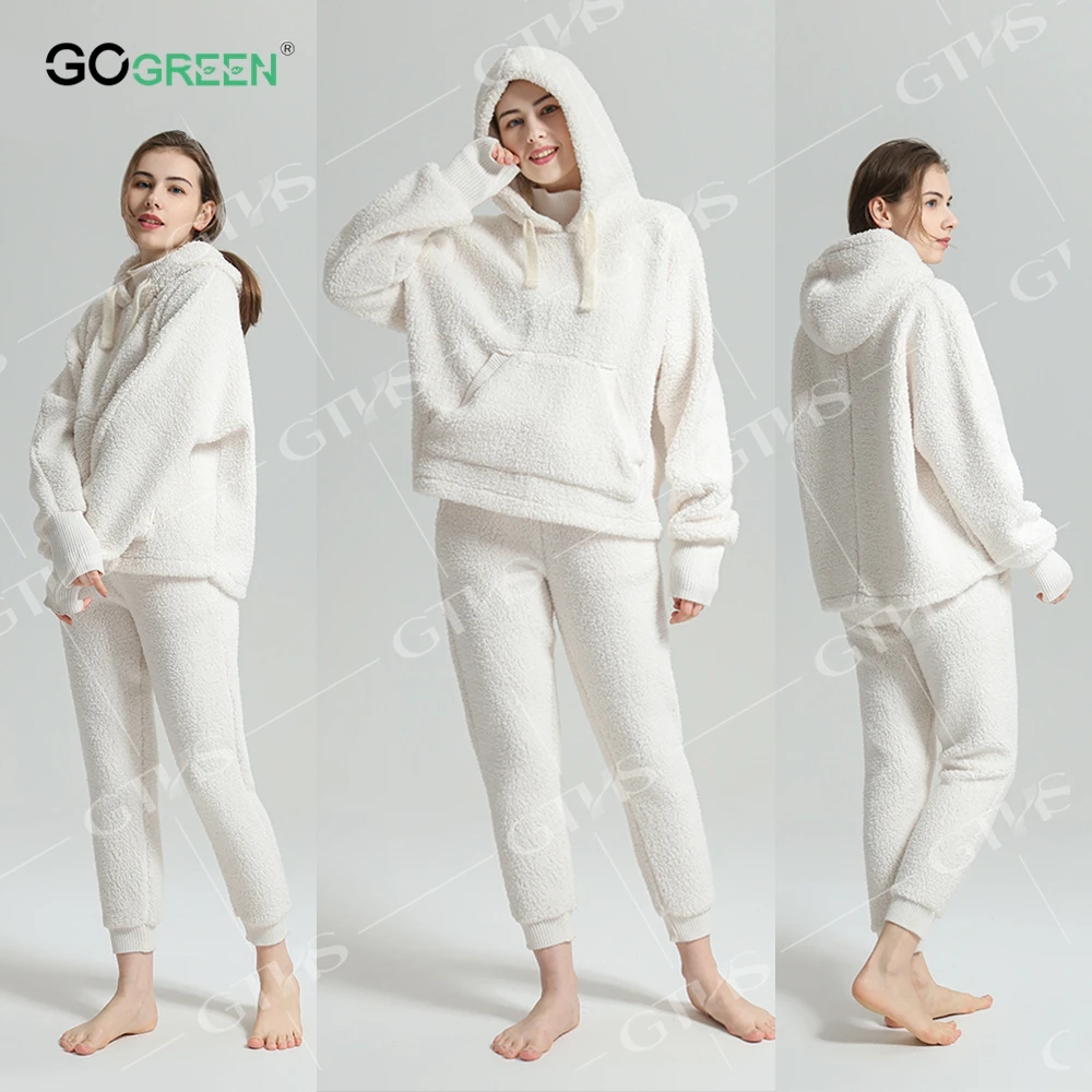 Custom Sherpa Lamb Fleece Pijama 2 Piece Lounge Wear Winter Pajama Sets For Women Casual Warm Winter Pyjamas Sets